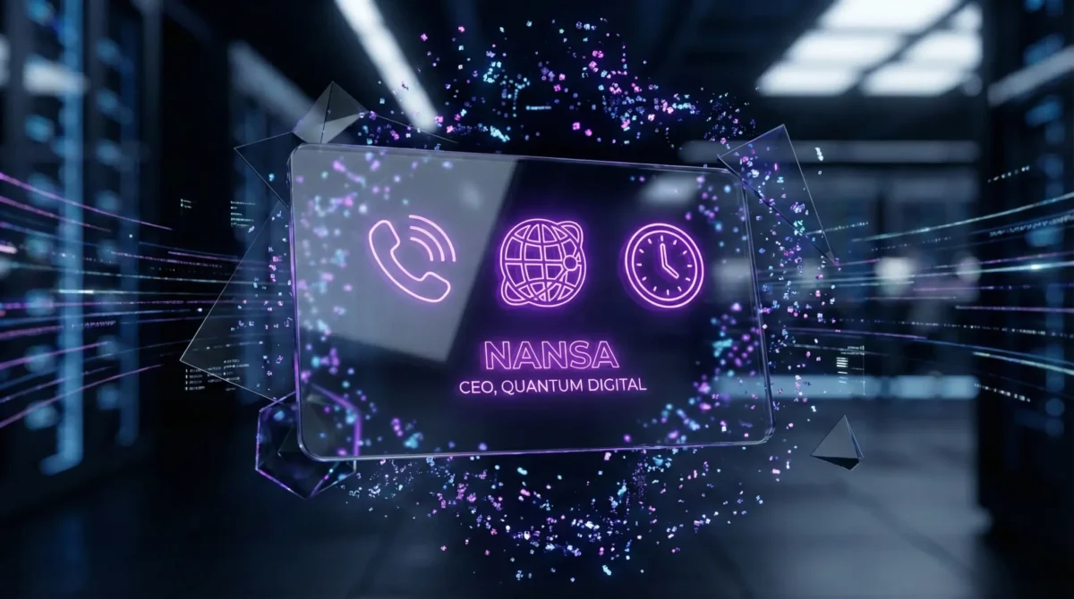 İletişim ve konum ikonları içeren dijital işletme kartı