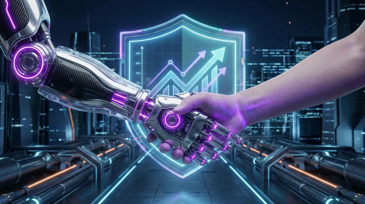 Neon mor grafikler ve dijital iş ortaklığı sembolü