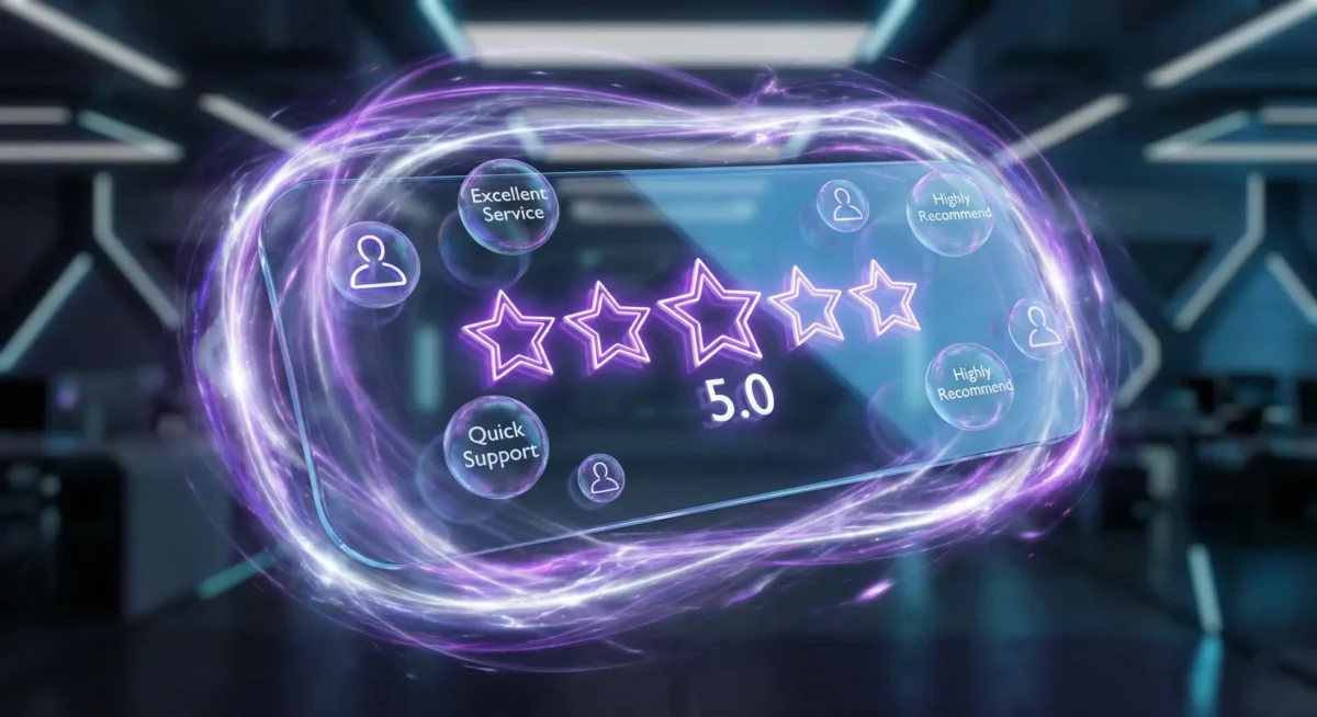 5 yıldızlı puanlama ve pozitif yorum balonları